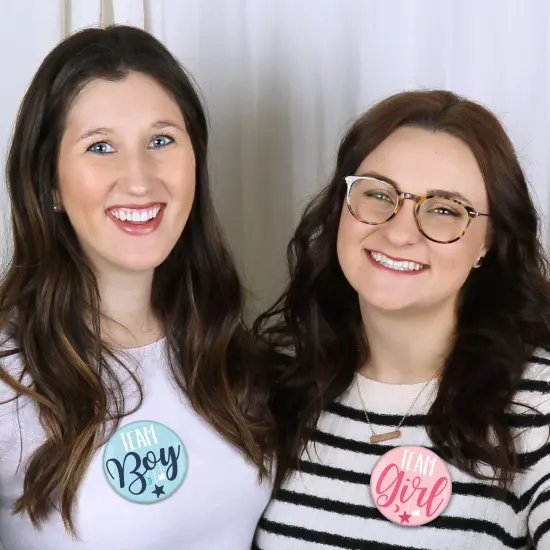 Big Dot of Happiness Team Boy or Girl - 3 inch Baby Gender Reveal Party Badge - Pinback Buttons - Set of 8 {6}