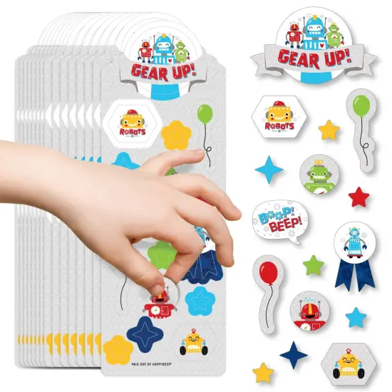 Big Dot of Happiness Gear Up Robots - Birthday Party Favor Kids Stickers - 16 Sheets - 256 Stickers {1}