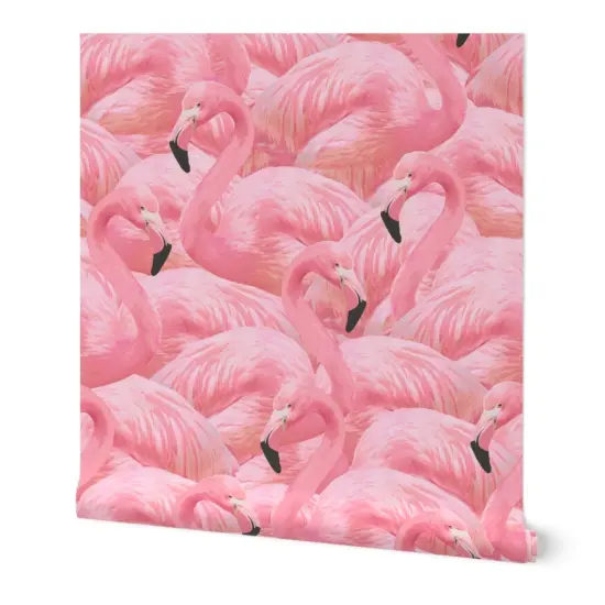 Peel & Stick Wallpaper 2FT Wide Pink Flamingo Tropical Bird Coral Island Summer Custom Removable Wallpaper by Spoonflower {7}
