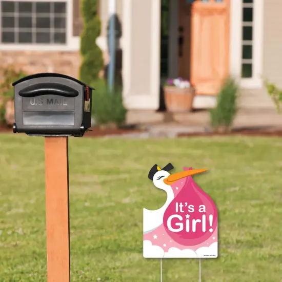 Big Dot of Happiness Girl Special Delivery - Outdoor Lawn Sign - It's a Girl Stork Baby Shower Yard Sign - 1 Piece {3}