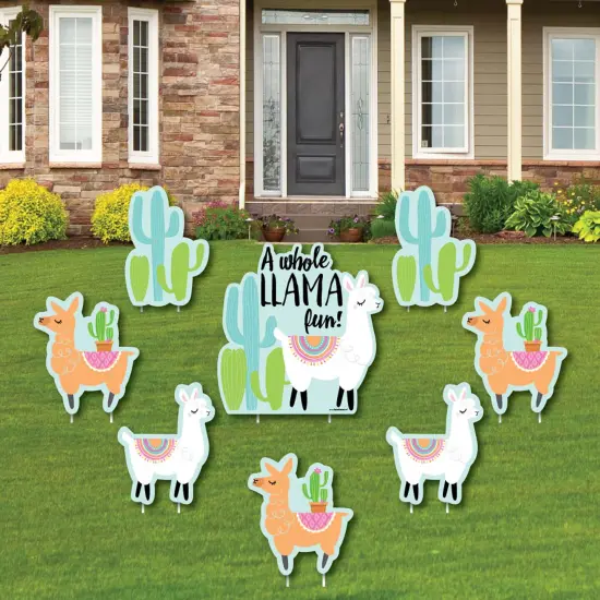 Big Dot of Happiness Whole Llama Fun - Yard Sign & Outdoor Lawn Decorations - Llama Fiesta Baby Shower or Birthday Party Yard Signs - Set of 8 {1}