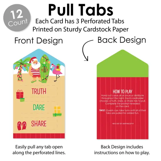 Big Dot of Happiness Tropical Christmas - Beach Santa Holiday Party Game Pickle Cards - Truth, Dare, Share Pull Tabs - Set of 12 {4}