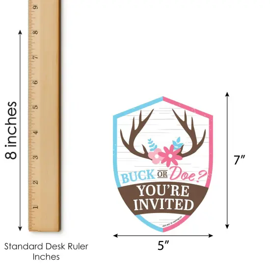 Big Dot of Happiness Buck or Doe - Shaped Fill-In Invitations - Hunting Gender Reveal Party Invitation Cards with Envelopes - Set of 12 {7}