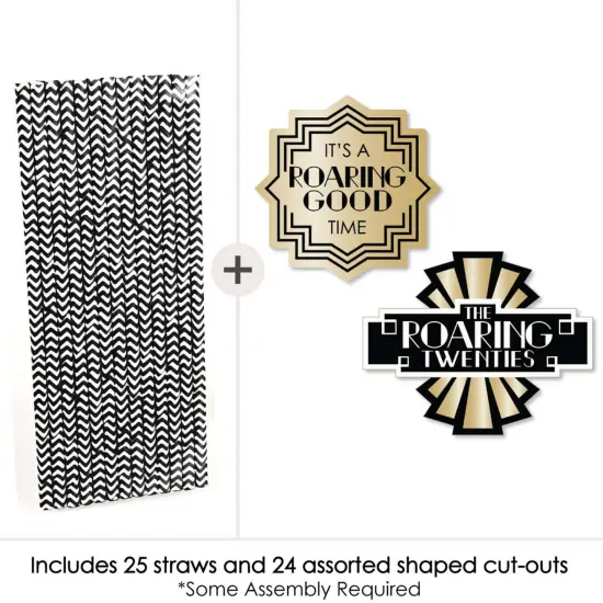 Big Dot of Happiness Roaring 20's - Paper Straw Decor - 1920s Art Deco Jazz Party Striped Decorative Straws - Set of 24 {3}