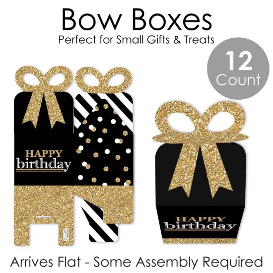 Big Dot of Happiness Adult Happy Birthday - Gold - Square Favor Gift Boxes - Birthday Party Bow Boxes - Set of 12 {7}