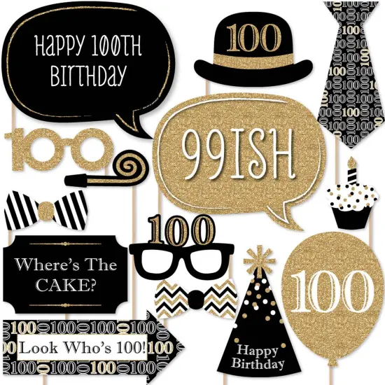 Big Dot of Happiness Adult 100th Birthday - Gold - Birthday Party Photo Booth Props Kit - 20 Count {1}