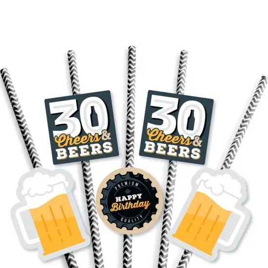 Big Dot of Happiness Cheers and Beers to 30 Years - Paper Straw Decor - 30th Birthday Party Striped Decorative Straws - Set of 24 {7}