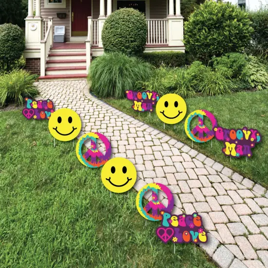 Big Dot of Happiness 60's Hippie - Peace Sign & Smiley Face Lawn Decorations - Outdoor 1960s Groovy Party Yard Decorations - 10 Piece {1}