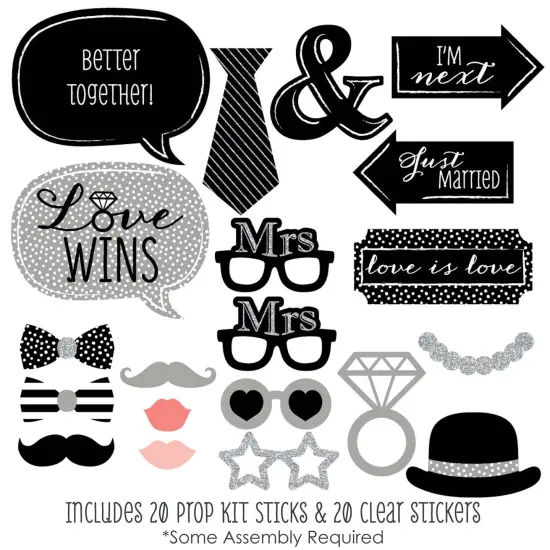 Big Dot of Happiness Mrs. & Mrs. - Silver - Lesbian Wedding Photo Booth Props Kit - 20 Count {3}