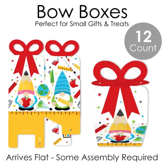 Big Dot of Happiness School Gnomes - Square Favor Gift Boxes - Teacher and Classroom Decorations Bow Boxes - Set of 12 {7}