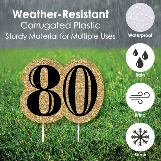 Big Dot of Happiness Adult 80th Birthday - Gold - Yard Sign and Outdoor Lawn Decorations - Happy Birthday Party Yard Signs - Set of 8 {4}