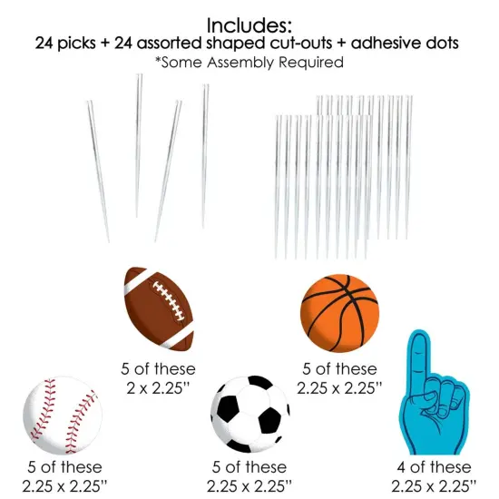 Big Dot of Happiness Go, Fight, Win - Sports - Dessert Cupcake Toppers - Baby Shower or Birthday Party Clear Treat Picks - Set of 24 {7}