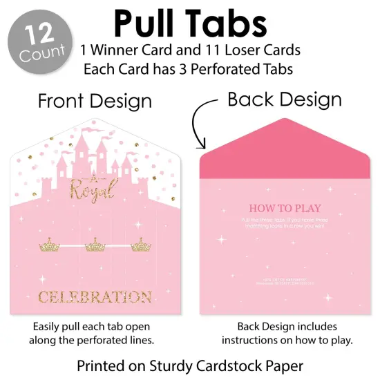 Big Dot of Happiness Little Princess Crown - Pink and Gold Princess Baby Shower or Birthday Party Game Pickle Cards - Pull Tabs 3-in-a-Row - Set of 12 {6}