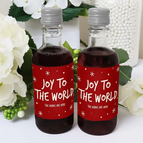 Big Dot of Happiness Joy To The World Christmas - Mini Wine and Champagne Bottle Label Stickers - Holiday Party Favor Gift for Women & Men - Set of 16 {6}