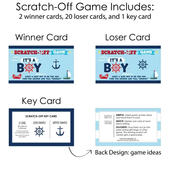 Big Dot of Happiness Ahoy It's a Boy - Nautical Baby Shower Game Scratch Off Cards - 22 Count {6}