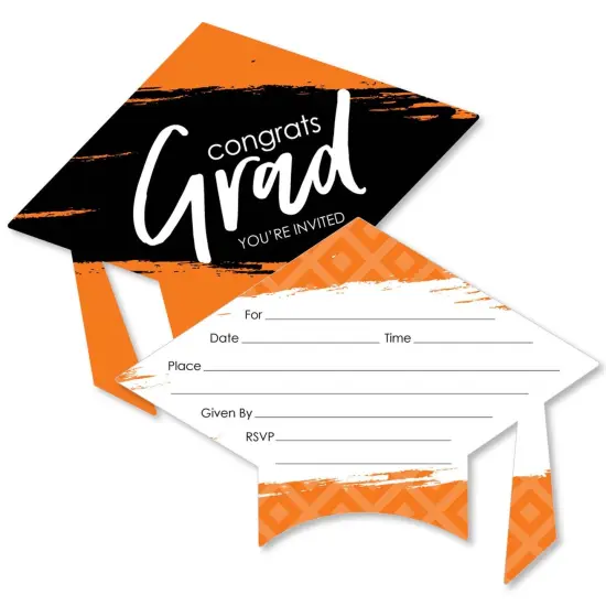 Big Dot of Happiness Orange Graduation Party Invitations - Shaped Fill-In Invite Cards with Envelopes - Set of 12 {1}