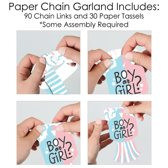 Big Dot of Happiness Baby Gender Reveal - 90 Chain Links and 30 Paper Tassels Decoration Kit - Team Boy or Girl Party Paper Chains Garland - 21 feet {6}