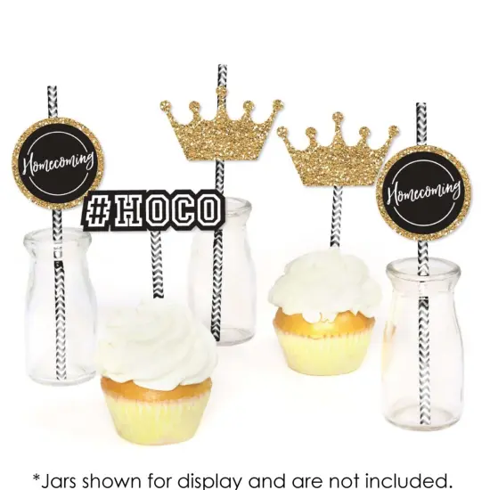 Big Dot of Happiness Hoco Dance - Paper Straw Decor - Homecoming Striped Decorative Straws - Set of 24 {6}