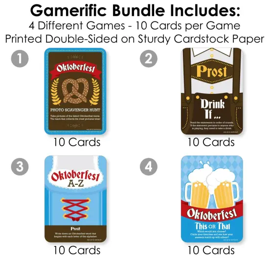 Big Dot of Happiness Oktoberfest - 4 Beer Festival Games - 10 Cards Each - Gamerific Bundle {4}