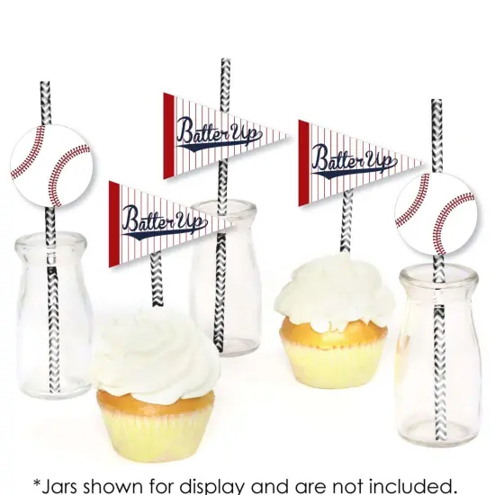 Big Dot of Happiness Batter Up - Baseball Paper Straw Decor - Baby Shower or Birthday Party Striped Decorative Straws - Set of 24 {6}