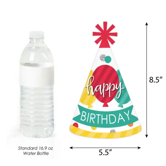 Big Dot of Happiness Colorful Happy Birthday - Cone Happy Birthday Party Hats for Kids and Adults - Set of 8 (Standard Size) {4}