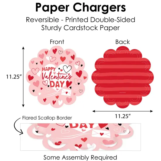 Big Dot of Happiness Happy Valentine&rsquo;s Day - Valentine Hearts Party Paper Charger and Table Decorations - Chargerific Kit - Place Setting for 8 {6}