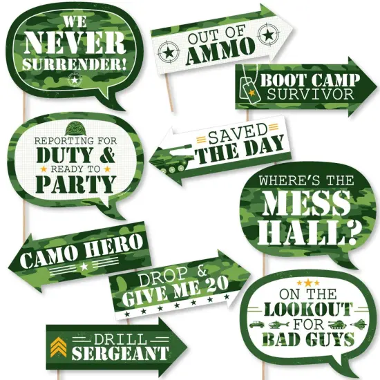 Big Dot of Happiness Funny Camo Hero - Army Military Camouflage Party Photo Booth Props Kit - 10 Piece {1}