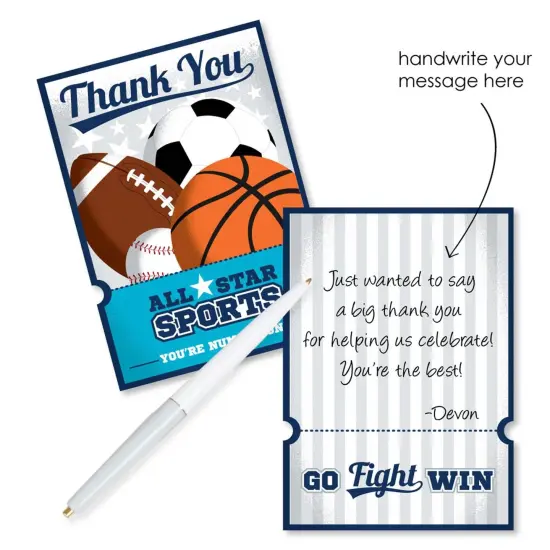 Big Dot of Happiness Go, Fight, Win - Sports - Shaped Thank You Cards - Baby Shower or Birthday Party Thank You Note Cards with Envelopes - Set of 12 {3}