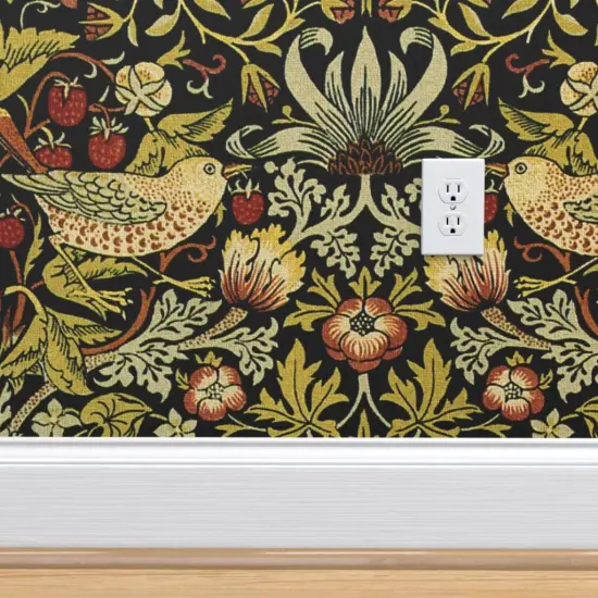 Pre-Pasted Wallpaper 2FT Wide William Morris Traditional Victorian Woven Look English Garden Arts And Craft Black Green Custom Pre-pasted Wallpaper by Spoonflower {5}