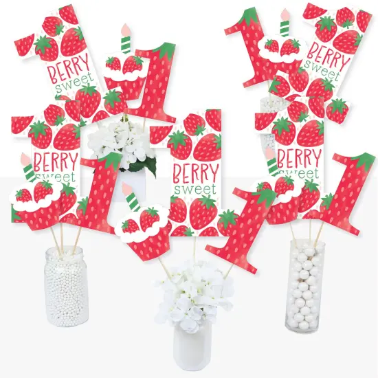 Big Dot of Happiness Berry First Birthday - Sweet Strawberry - Fruit 1st Birthday Party Centerpiece Sticks - Table Toppers - Set of 15 {3}