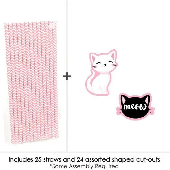 Big Dot of Happiness Purr-fect Kitty Cat - Paper Straw Decor - Kitten Meow Baby Shower or Birthday Party Striped Decorative Straws - Set of 24 {4}