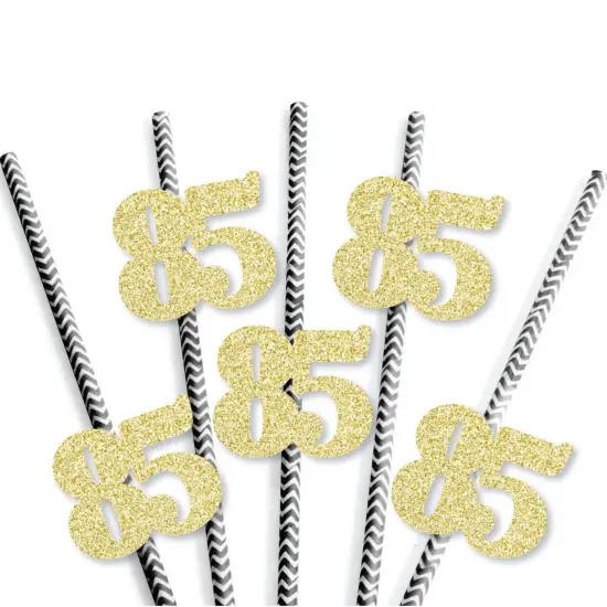 Big Dot of Happiness Gold Glitter 85 Party Straws - No-Mess Real Gold Glitter Cut-Out Numbers & Decorative 85th Birthday Party Paper Straws - 24 Ct {4}