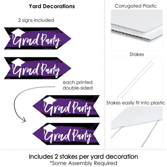 Big Dot of Happiness Purple Graduation Party Sign Arrow - Double Sided Directional Yard Signs - Set of 2 {6}