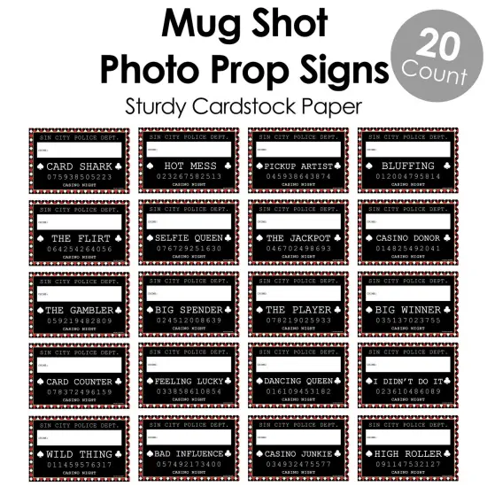 Big Dot of Happiness Las Vegas - Party Mug Shots - Photo Booth Props Casino Party Mugshot Signs - 20 Count {6}