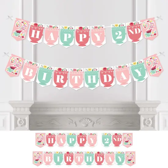Big Dot of Happiness 2nd Birthday Tea for Two - Garden Second Birthday Party Bunting Banner - Party Decorations - Happy 2nd Birthday {1}
