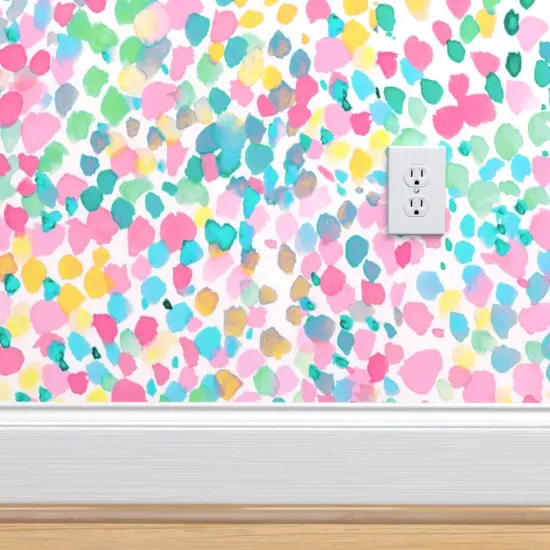 Peel & Stick Wallpaper 2FT Wide Watercolor Dots Pastel Abstract Colorful Cheerful Happy Bright Pink Yellow Blue Custom Removable Wallpaper by Spoonflower {4}
