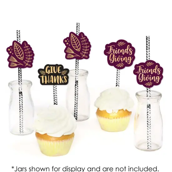 Big Dot of Happiness Elegant Thankful for Friends - Paper Straw Decor - Friendsgiving Thanksgiving Party Striped Decorative Straws - Set of 24 {6}