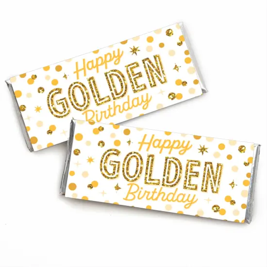 Big Dot of Happiness Golden Birthday - Candy Bar Wrapper Happy Birthday Party Favors - Set of 24 {1}
