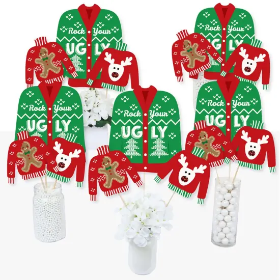 Big Dot of Happiness Ugly Sweater - Holiday and Christmas Party Centerpiece Sticks - Table Toppers - Set of 15 {3}