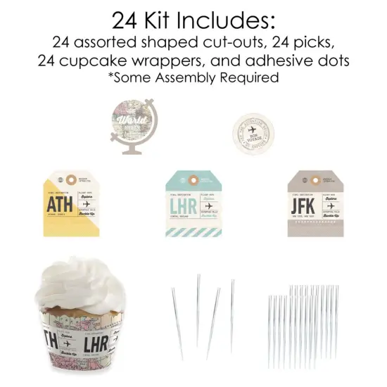 Big Dot of Happiness World Awaits - Cupcake Decoration - Travel Themed Party Cupcake Wrappers and Treat Picks Kit - Set of 24 {6}