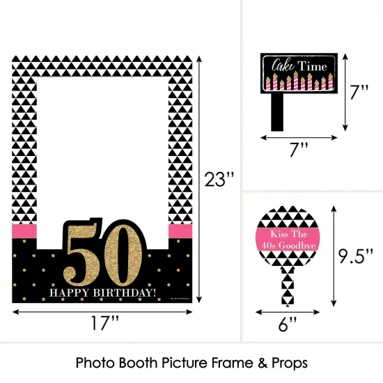 Big Dot of Happiness Chic 50th Birthday - Pink, Black and Gold - Birthday Party Selfie Photo Booth Picture Frame & Props - Printed on Sturdy Material {6}