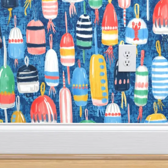 Peel & Stick Wallpaper 2FT Wide Watercolor Buoys Fishing Floats Modern Beach House Ocean Seaside Nautical Maritime Summer Vacation Custom Removable Wallpaper by Spoonflower {4}