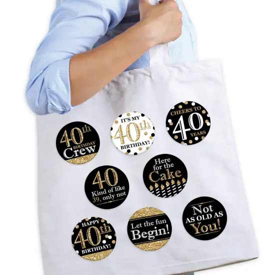 Big Dot of Happiness Adult 40th Birthday - Gold - 3 inch Birthday Party Badge - Pinback Buttons - Set of 8 {3}