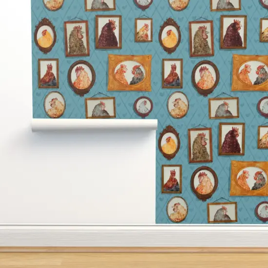 Peel & Stick Wallpaper 2FT Wide Chickens,farm animals,Portraits,family,farmhouse,vintage inspired,rooster Custom Removable Wallpaper by Spoonflower {2}
