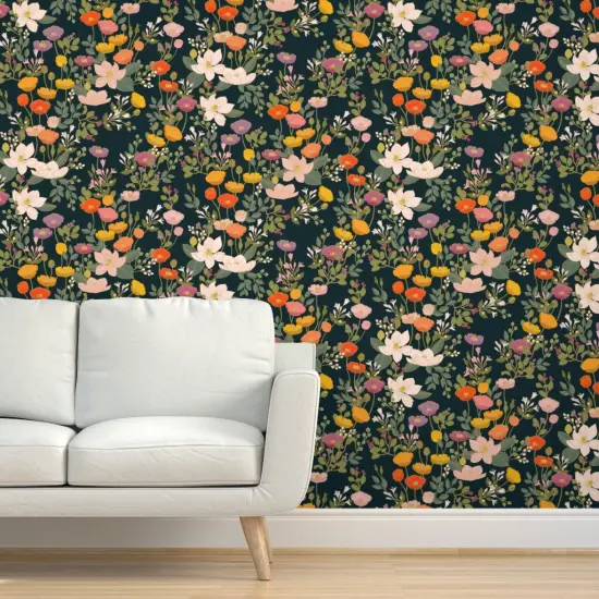 Pre-Pasted Wallpaper 2FT Wide Maximalist Floral Colourful Poppies Romantic Garden Poppy Botanical Chinoiserie Custom Pre-pasted Wallpaper by Spoonflower {5}