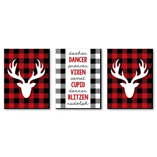 Big Dot of Happiness Prancing Plaid - Reindeer Wall Art and Buffalo Plaid Christmas Decor - 7.5 x 10 - Set of 3 Prints {1}