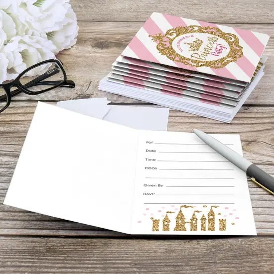 Big Dot of Happiness Little Princess Crown - Fill In Pink and Gold Princess Baby Shower or Birthday Party Invitations (8 count) {6}