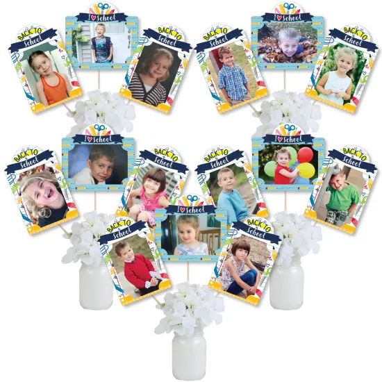 Big Dot of Happiness Back to School - First Day of School Classroom Decorations Picture Centerpiece Sticks - Photo Table Toppers - 15 Pieces {1}