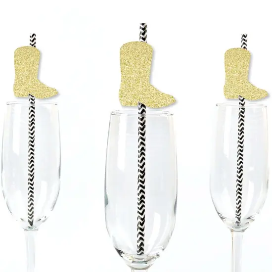 Big Dot of Happiness Gold Glitter Cowboy Boot Party Straws - No-Mess Real Gold Glitter Cut-Outs and Decorative Western Party Paper Straws - Set of 24 {1}
