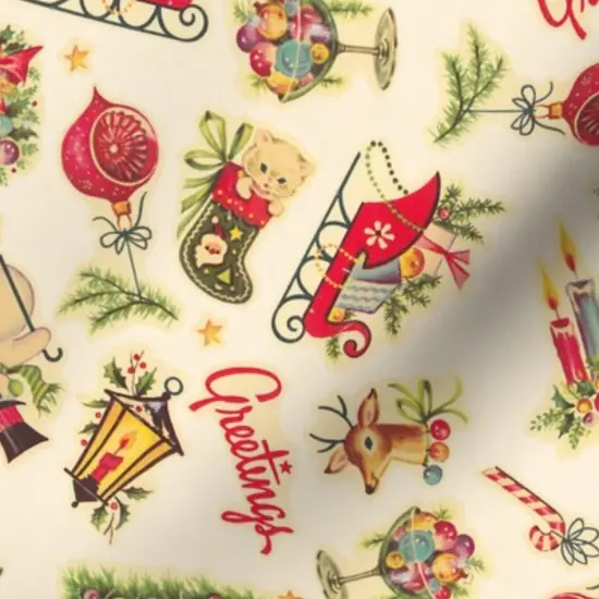 Various Fabrics by the Yard or Fat Quarter Retro Christmas Vintage Holiday Tree Candycane Ornaments Santa Custom Printed Fabric by Spoonflower {7}
